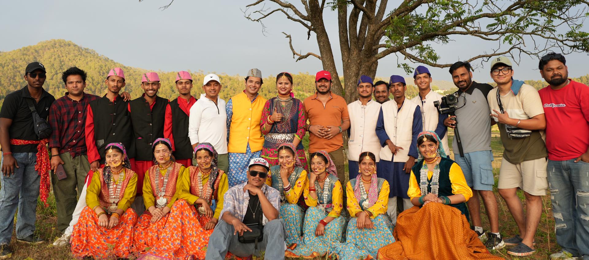 Mashakbeen team and camera crew on outdoor location in Uttarakhand